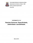 Reações Químicas: Especificidade, seletividade e sensibilidade.