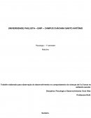 Trabalho elaborado para observação do desenvolvimento no comportamento de crianças de 8 a 9 anos no ambiente escolar.