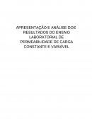 APRESENTAÇÃO E ANÁLISE DOS RESULTADOS DO ENSAIO LABORATORIAL DE PERMEABILIDADE DE CARGA CONSTANTE E VARIÁVEL