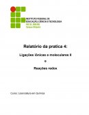 Relatório Ligações iônicas e moleculares II e Reações redox