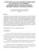 AS INFLUÊNCIAS DA ECONOMIA NO PROCESSO DE GESTÃO DE UMA EMPRESA – CONSIDERANDO SEUS DOIS ENFOQUES: MICROECONOMIA E MACROECONOMIA.