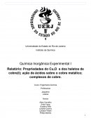 Relatório: Propriedades do Cu2O e dos haletos de cobre(l); ação de ácidos sobre o cobre metálico; complexos de cobre