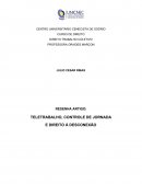 RESENHA ARTIGO: TELETRABALHO, CONTROLE DE JORNADA