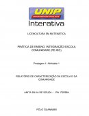 RELATÓRIO DE CARACTERIZAÇÃO DA ESCOLA E DA COMUNIDADE