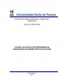 O PAPEL DA ESCOLA E DO PROFESSOR NA CONSTRUÇÃO DO SABER CRÍTICO DO ALUNO