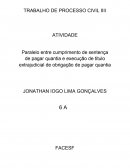 Paralelo entre cumprimento de sentença de pagar quantia e execução de titulo extrajudicial de obrigação de pagar quantia