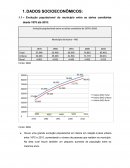 A Evolução populacional do município entre as séries censitárias desde 1970 até 201