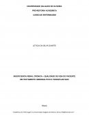 INSUFICIÊNCIA RENAL CRONICA – QUALIDADE DE VIDA DO PACIENTE EM TRATAMENTO HEMODIALÍTICO E TRANSPLANTADO