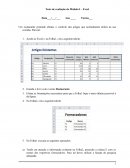 Teste de avaliação do Módulo I – Excel