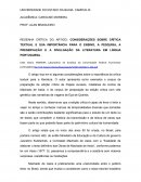 RESENHA CRÍTICA DO ARTIGO: CONSIDERAÇÕES SOBRE CRÍTICA TEXTUAL E SUA IMPORTÂNCIA PARA O ENSINO, A PESQUISA, A PRESERVAÇÃO E A DIVULGAÇÃO DA LITERATURA EM LÍNGUA PORTUGUESA