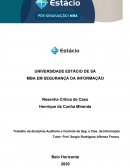 Trabalho Da Disciplina Auditoria E Controle De Segunda E Classificação Da Informação