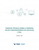 PARECER TÉCNICO SOBRE A EMPRESA VELOX CONCESSIONÁRIA DE VEÍCULOS LTDA
