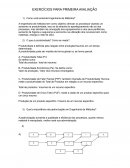 EXERCÍCIOS PARA PRIMEIRA AVALIAÇÃO