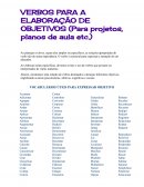 Verbos Para A Elaboração De Objetivos (Para Projetos, Planos De Aula Etc.)